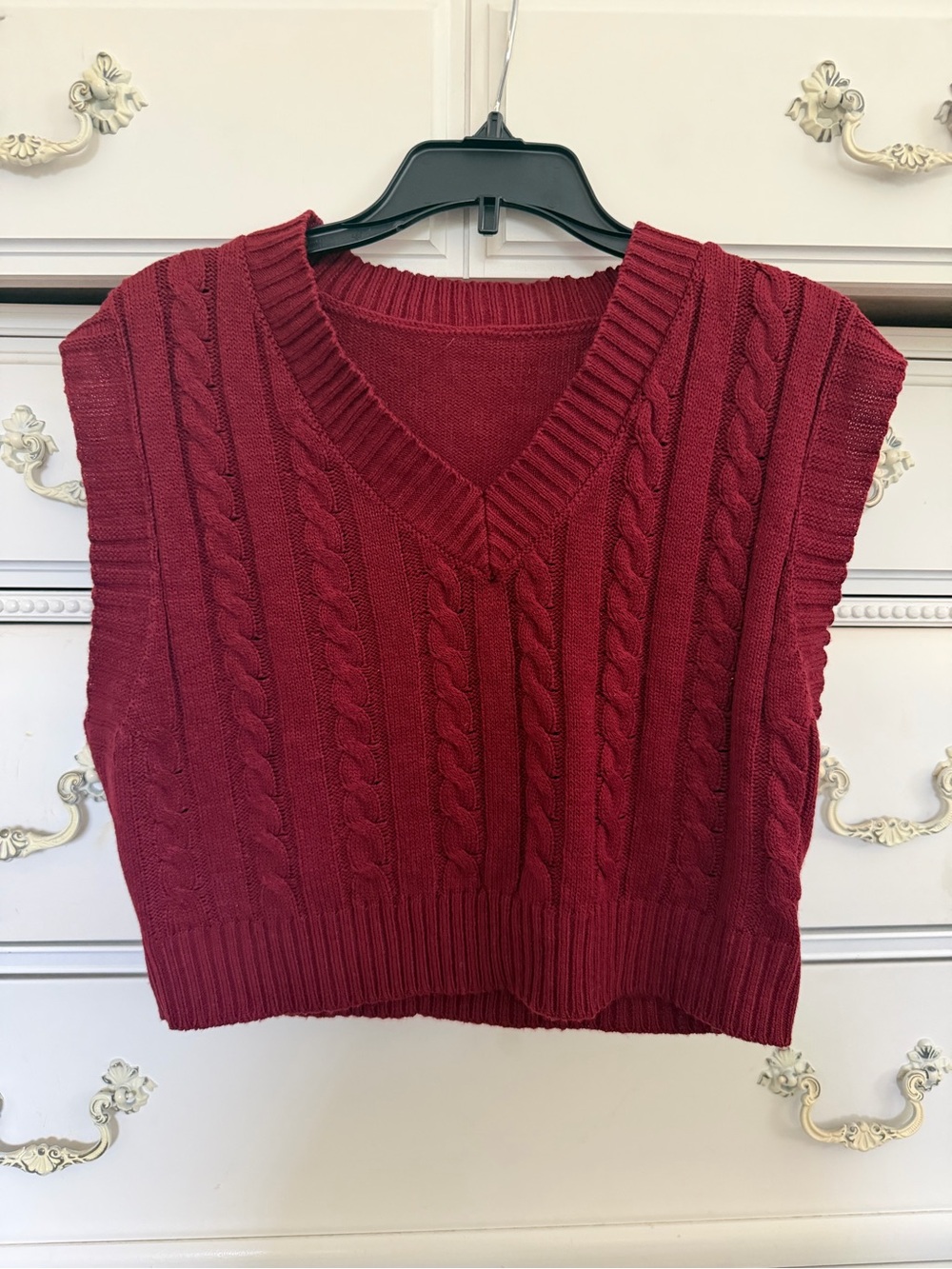 SHEIN V-Neck Cable Knit Sweater Vest - Burgundy